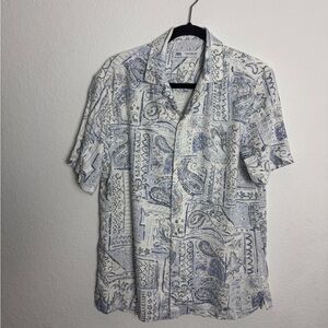 Zara Men's Casual Blue and White Button Down Shirt